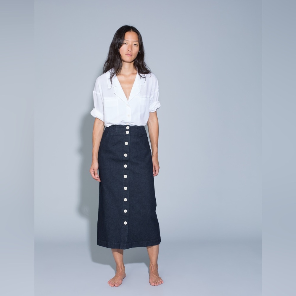 Ilana Kohn Mallin lightweight denim button front pencil A-line skirt sz 0 XS - Picture 1 of 6